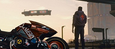 Появился новый скриншот Cyberpunk 2077, на котором главный герой стоит возле своего мотоцикла